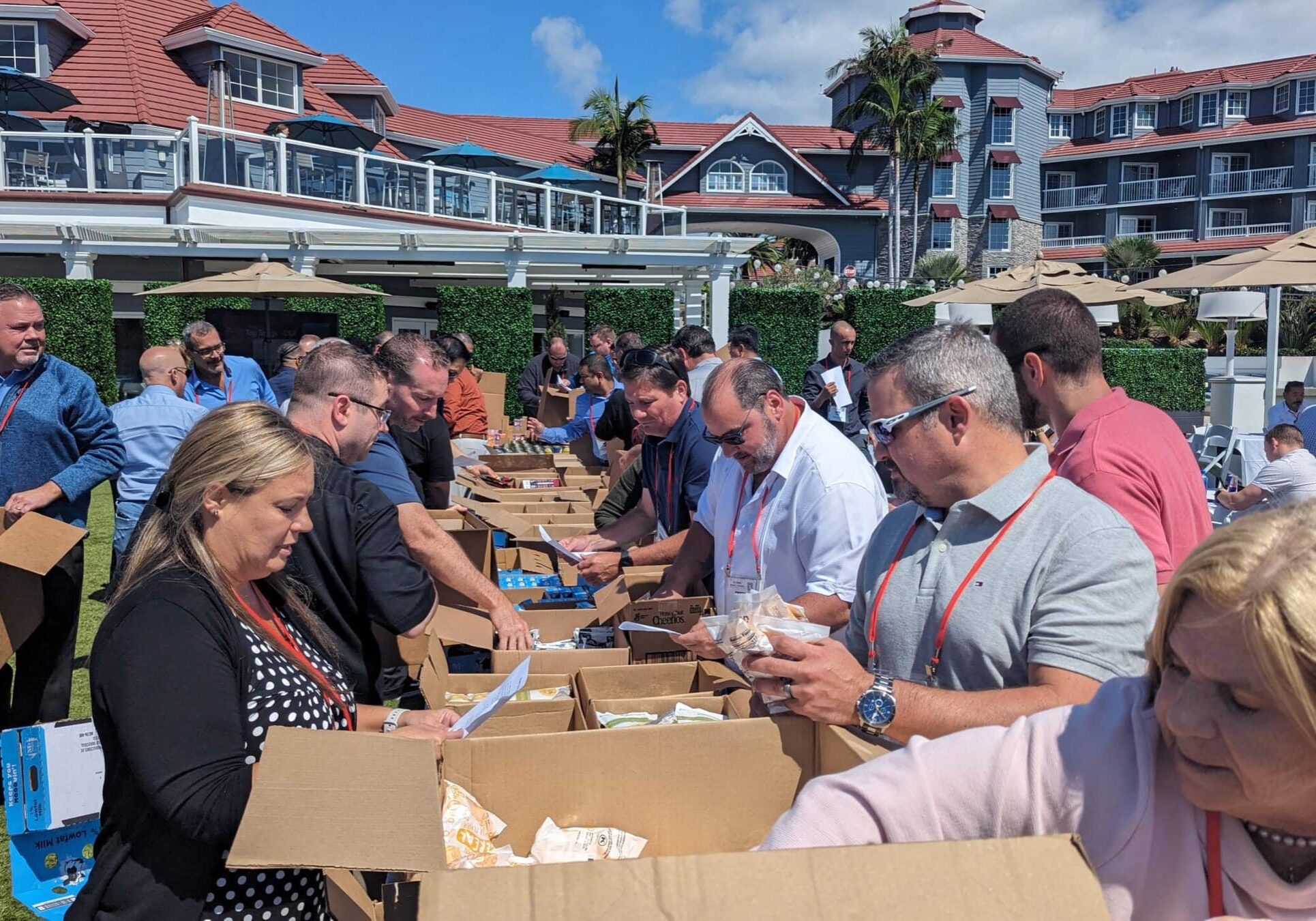 Volunteers arranging food to donate